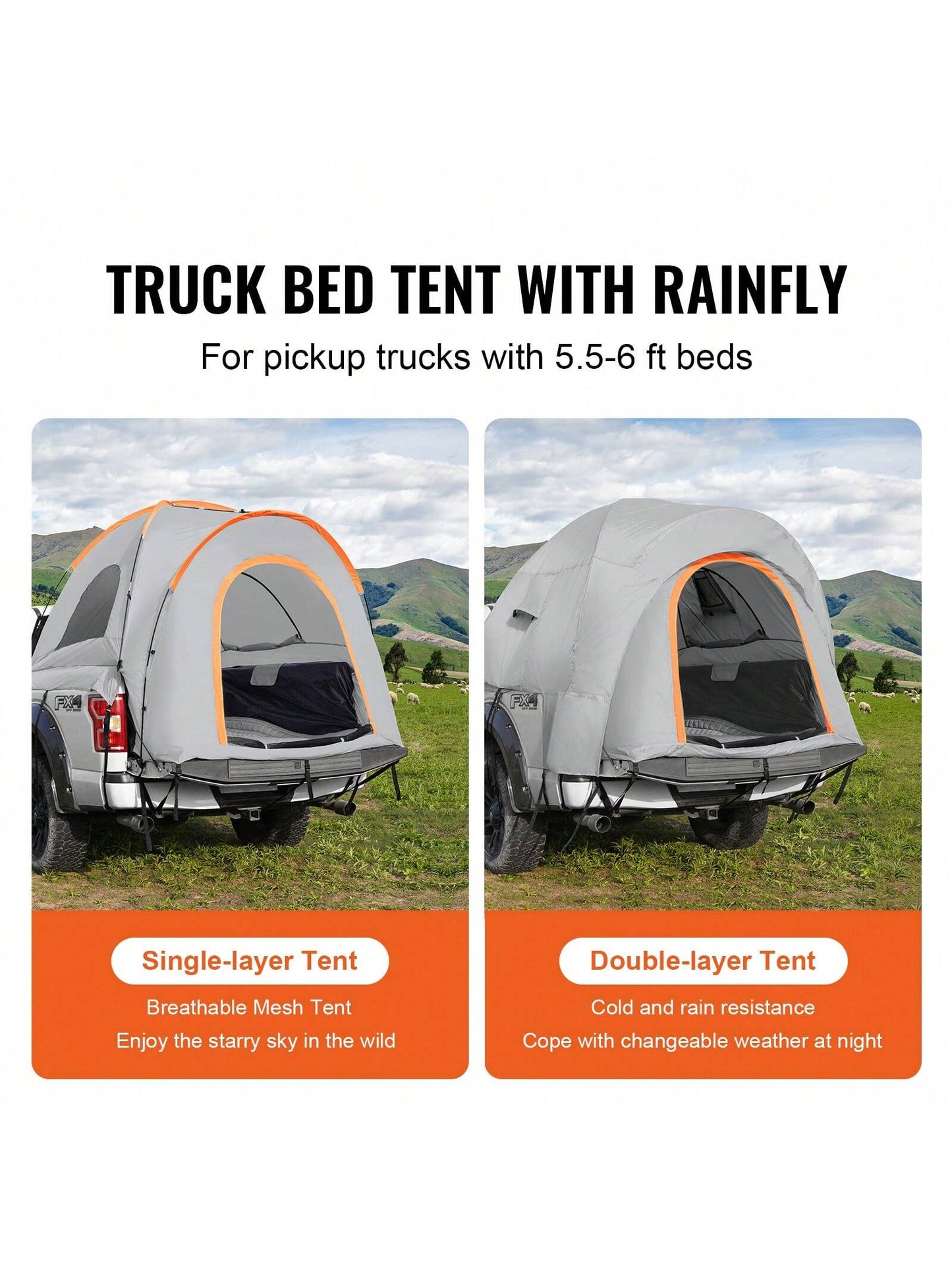Truck Bed Tent, SUV Camping Tent, Pickup Truck Tent With Rain Layer And Carry Bag, Waterproof PU2000mm Double Layer Truck Tent For Camping, Accommodate 2-8 Person, For Camping Traveling Outdoor Activi