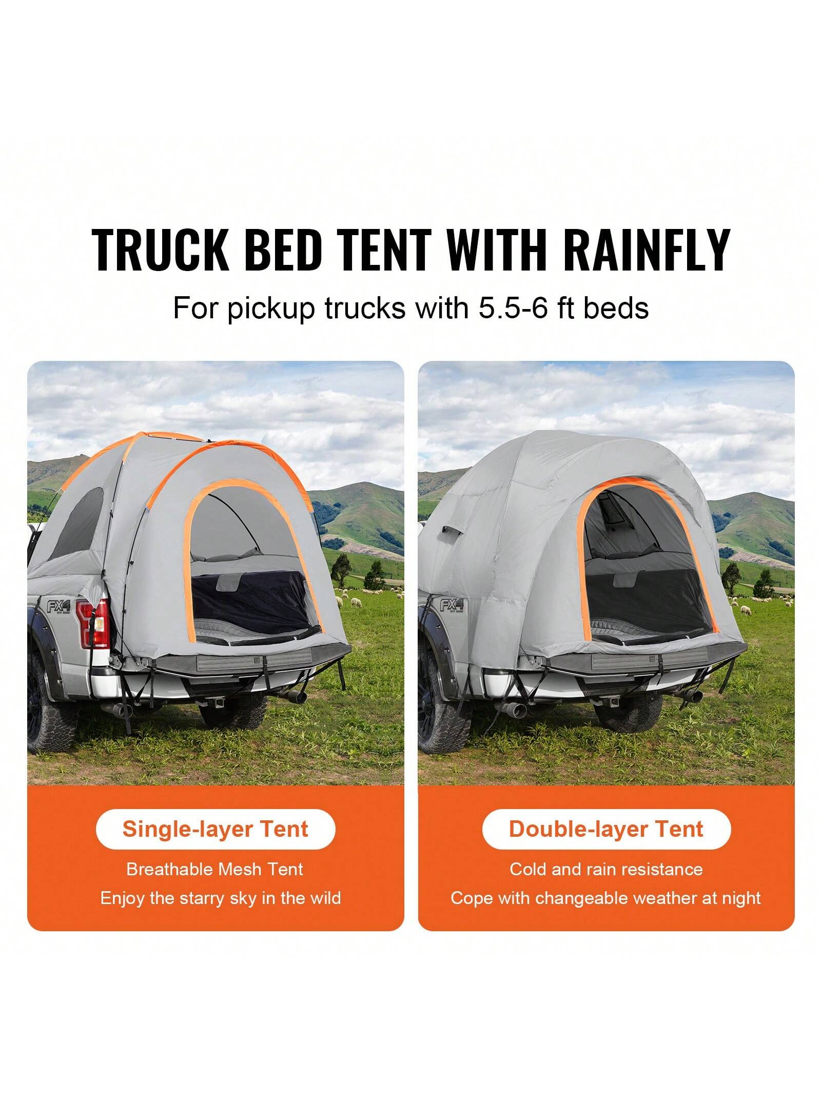 Truck Bed Tent, SUV Camping Tent, Pickup Truck Tent With Rain Layer And Carry Bag, Waterproof PU2000mm Double Layer Truck Tent For Camping, Accommodate 2-8 Person, For Camping Traveling Outdoor Activi