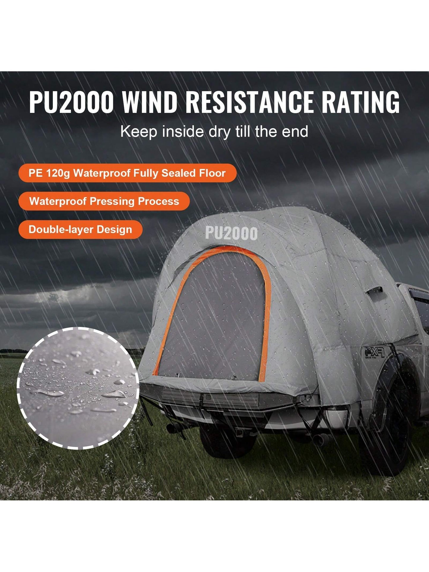 Truck Bed Tent, SUV Camping Tent, Pickup Truck Tent With Rain Layer And Carry Bag, Waterproof PU2000mm Double Layer Truck Tent For Camping, Accommodate 2-8 Person, For Camping Traveling Outdoor Activi