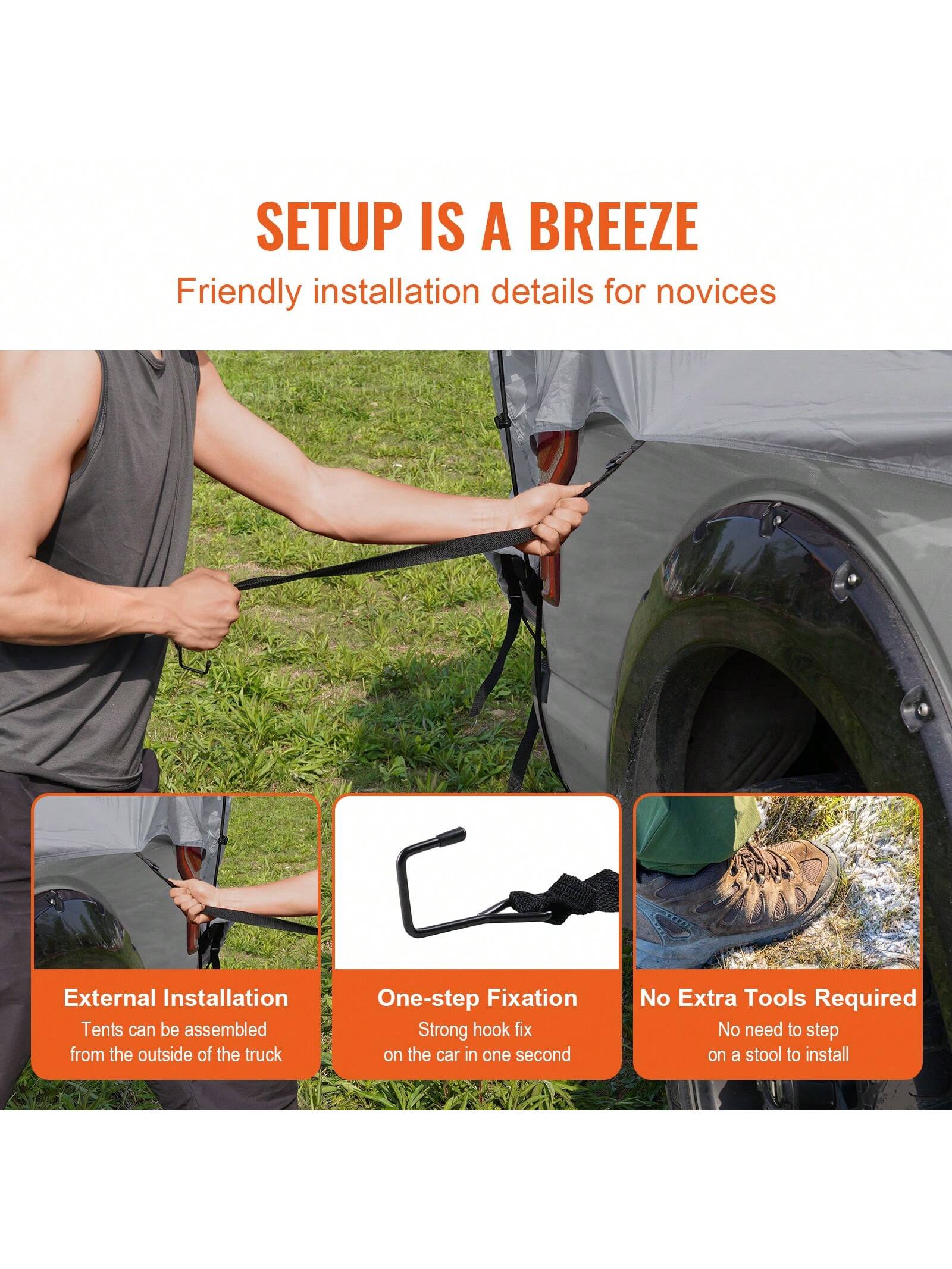 Truck Bed Tent, SUV Camping Tent, Pickup Truck Tent With Rain Layer And Carry Bag, Waterproof PU2000mm Double Layer Truck Tent For Camping, Accommodate 2-8 Person, For Camping Traveling Outdoor Activi