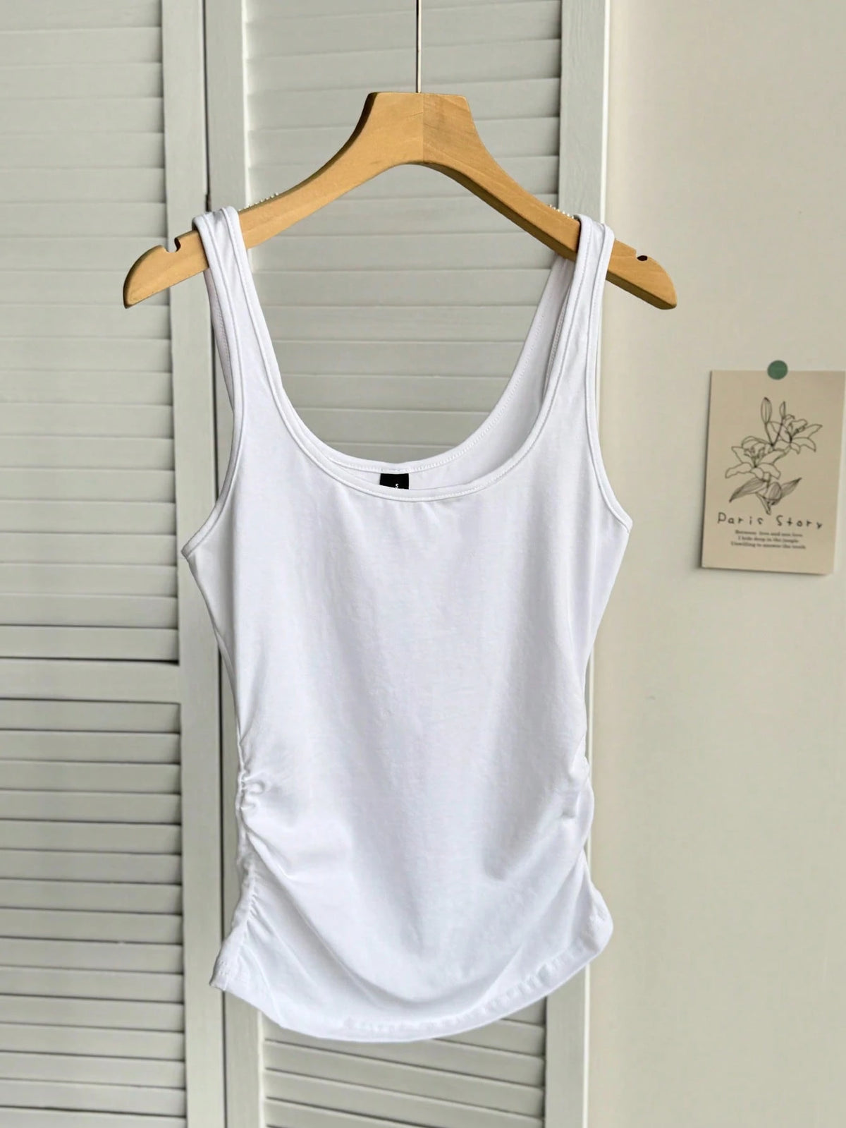Tseoso 2pcs Women White Summer Casual Scoop Neck Ruched Waist Fitted Tank Top Set,Workout 95% Cotton Basic Tops,Vintage Cute Softgirl Daily Wear Fall Clothes