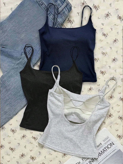 Tseoso 3 Packs Women's Ribbed Camisole Tops With Built-In Padded Bra,White And Yellow,Summer,Casual,Gym Versatile Tank Tops For Sports,Streetwear & School