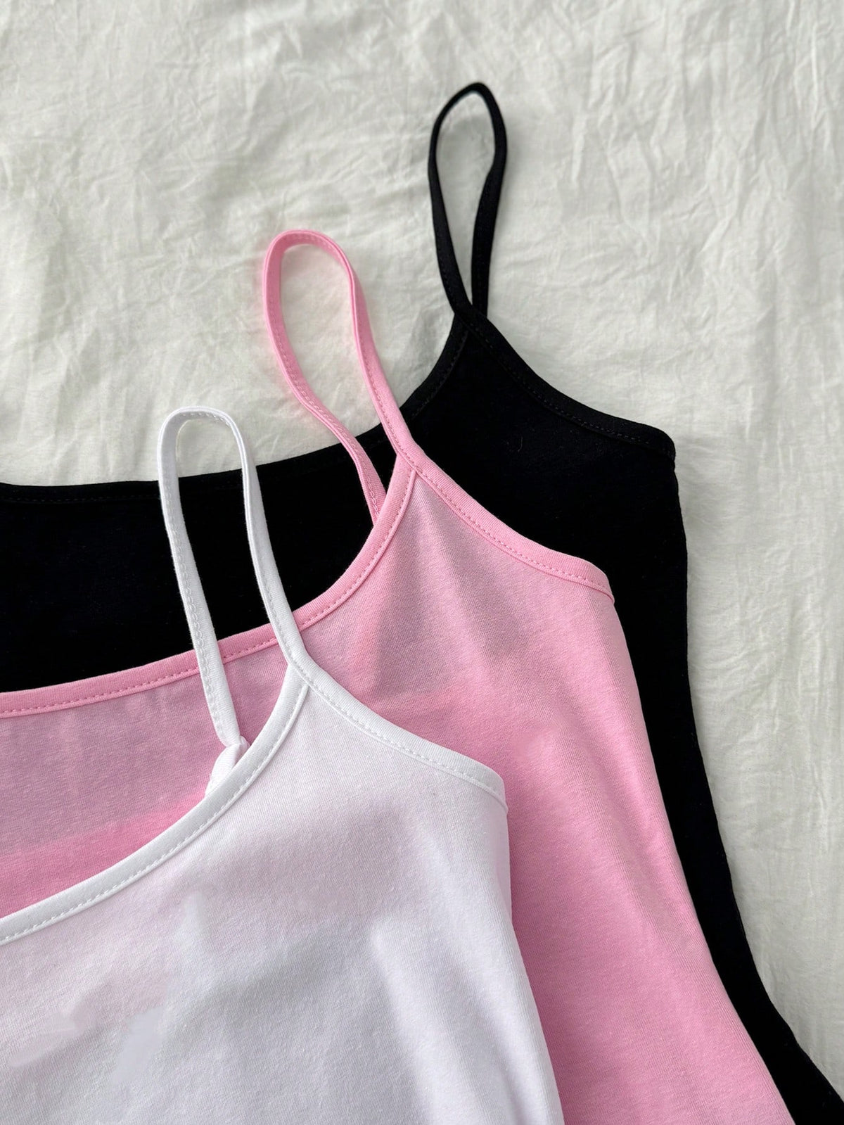 Tseoso 3pcs/Set Black, White, Pink Women's Sexy Cropped Camisole Tops, Suitable For Summer Beach