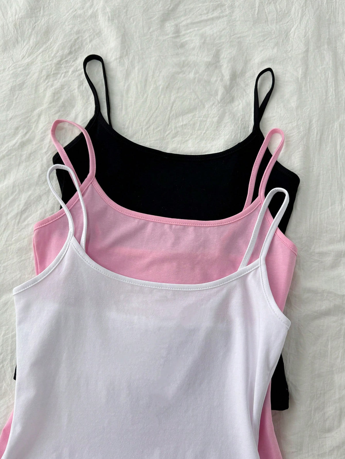 Tseoso 3pcs/Set Black, White, Pink Women's Sexy Cropped Camisole Tops, Suitable For Summer Beach