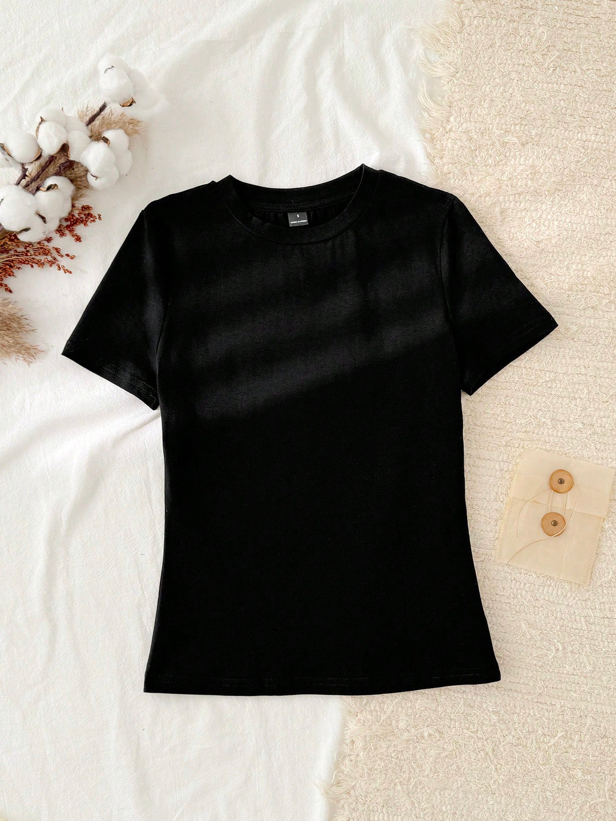 Tseoso 3pcs Set Women Casual Minimalist 95% Cotton Round Neck Fitted Short Sleeve T-Shirt, Summer Tops