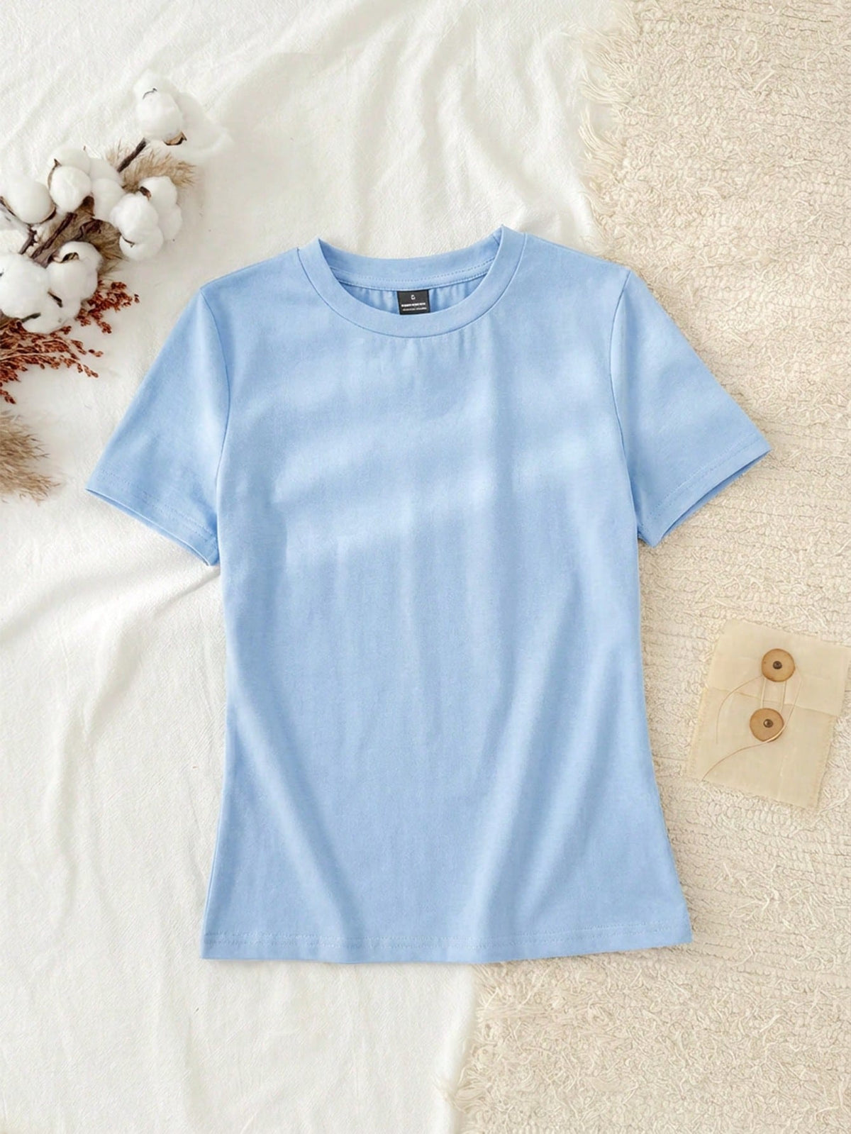 Tseoso 3pcs Set Women Casual Minimalist 95% Cotton Round Neck Slim Fit Short Sleeve T-Shirt