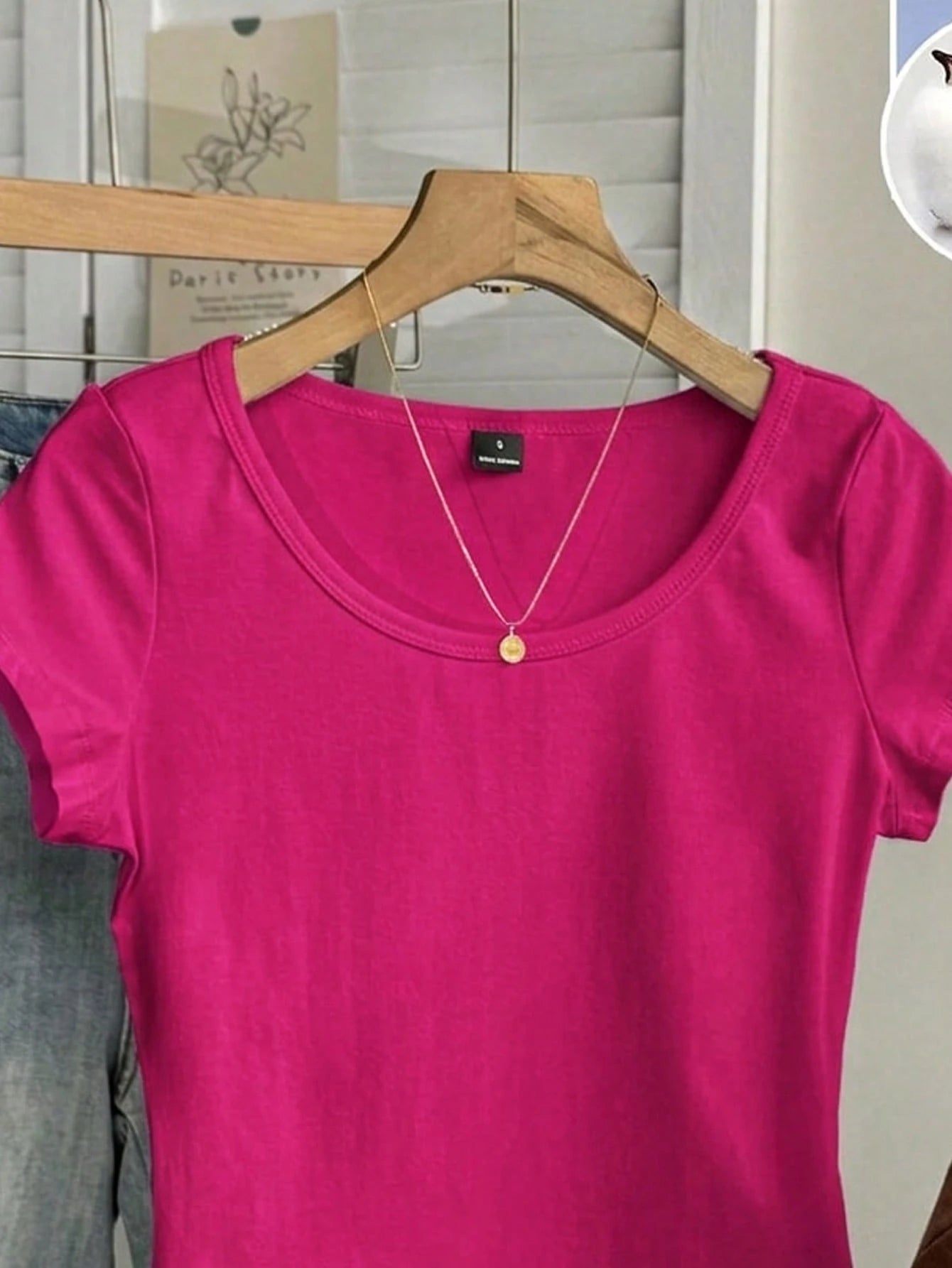 Tseoso 95% Cotton Casual Minimalist Pattern Scoop Neck Cap Sleeve Fitted Women T-Shirt, Rose Red