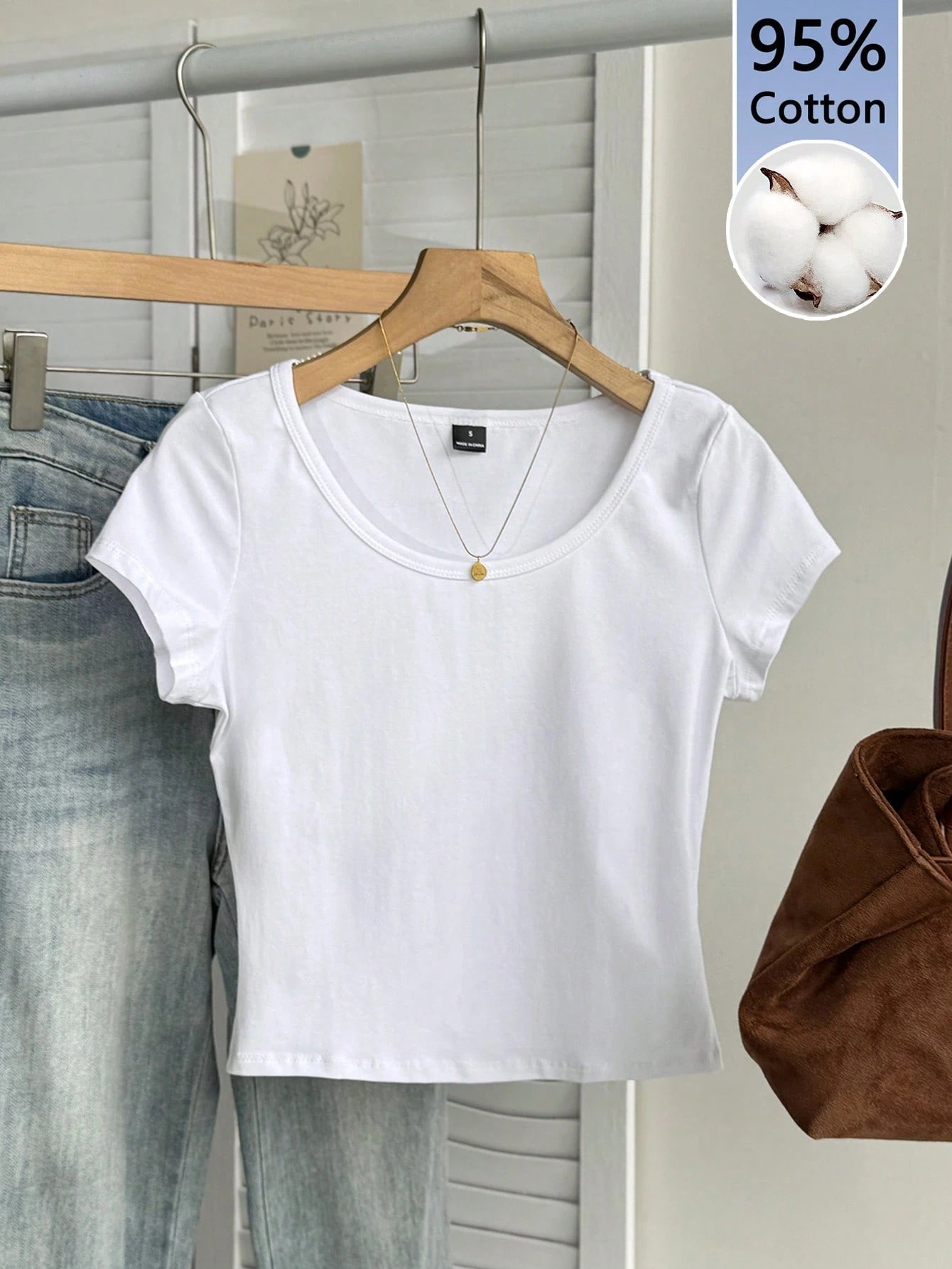 Tseoso 95% Cotton Casual Minimalist Pattern Scoop Neck Cap Sleeve Fitted Women T-Shirt, Rose Red