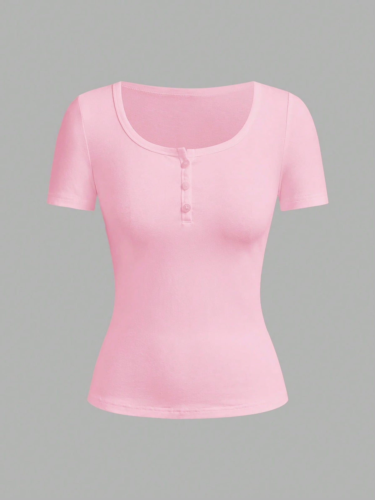 Tseoso 95% Cotton Henley Neck Short Sleeve T-Shirt, Pink