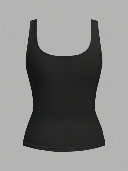 Tseoso 95% Cotton Women's Casual Large Scoop Neck Ruched Fitted Tank Top Set, Suitable For Daily Wear, Versatile