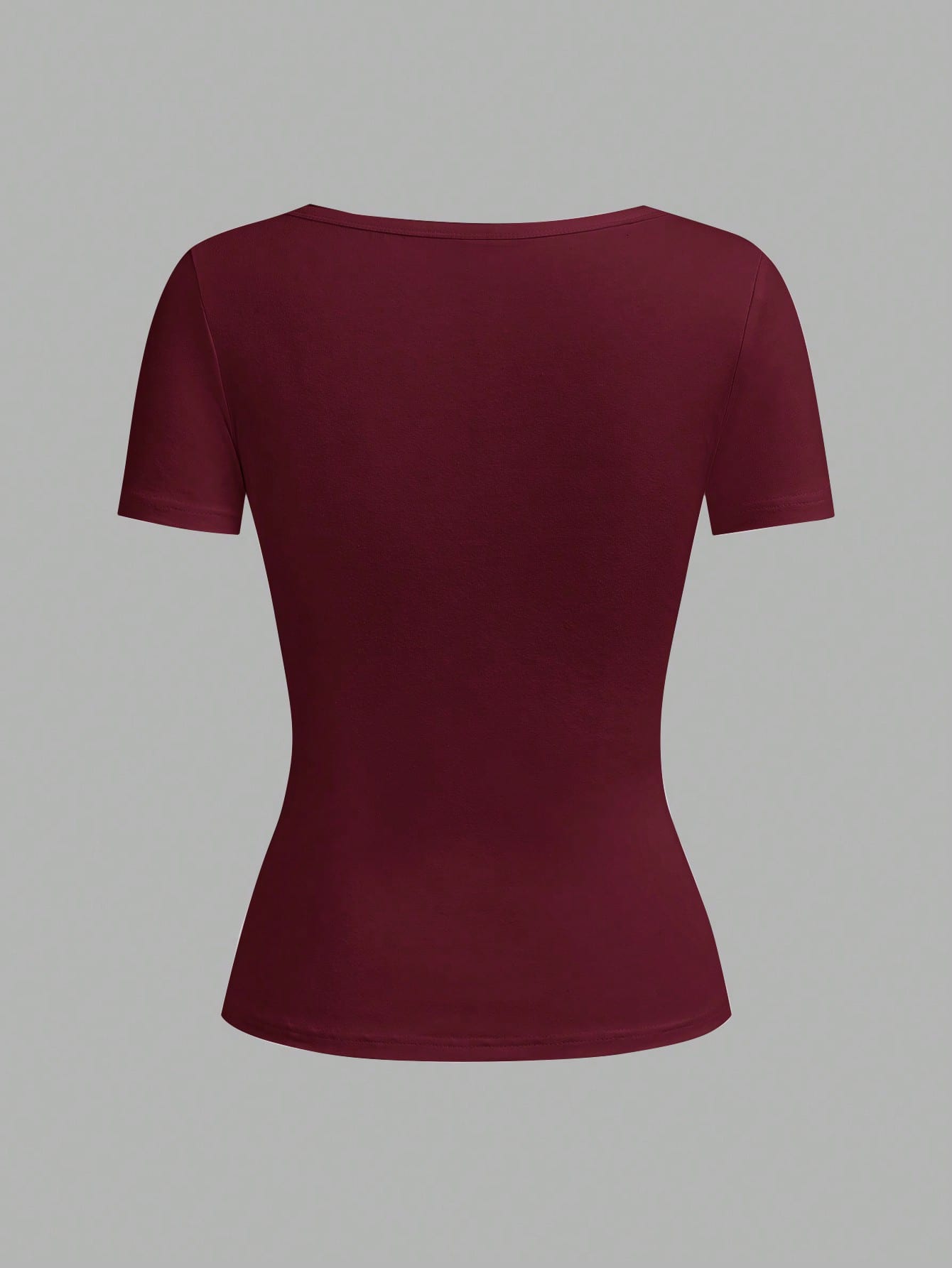 Tseoso Casual Minimalist Burgundy Cotton Henley Neck Short Sleeve Women's T-Shirt Suitable For Summer