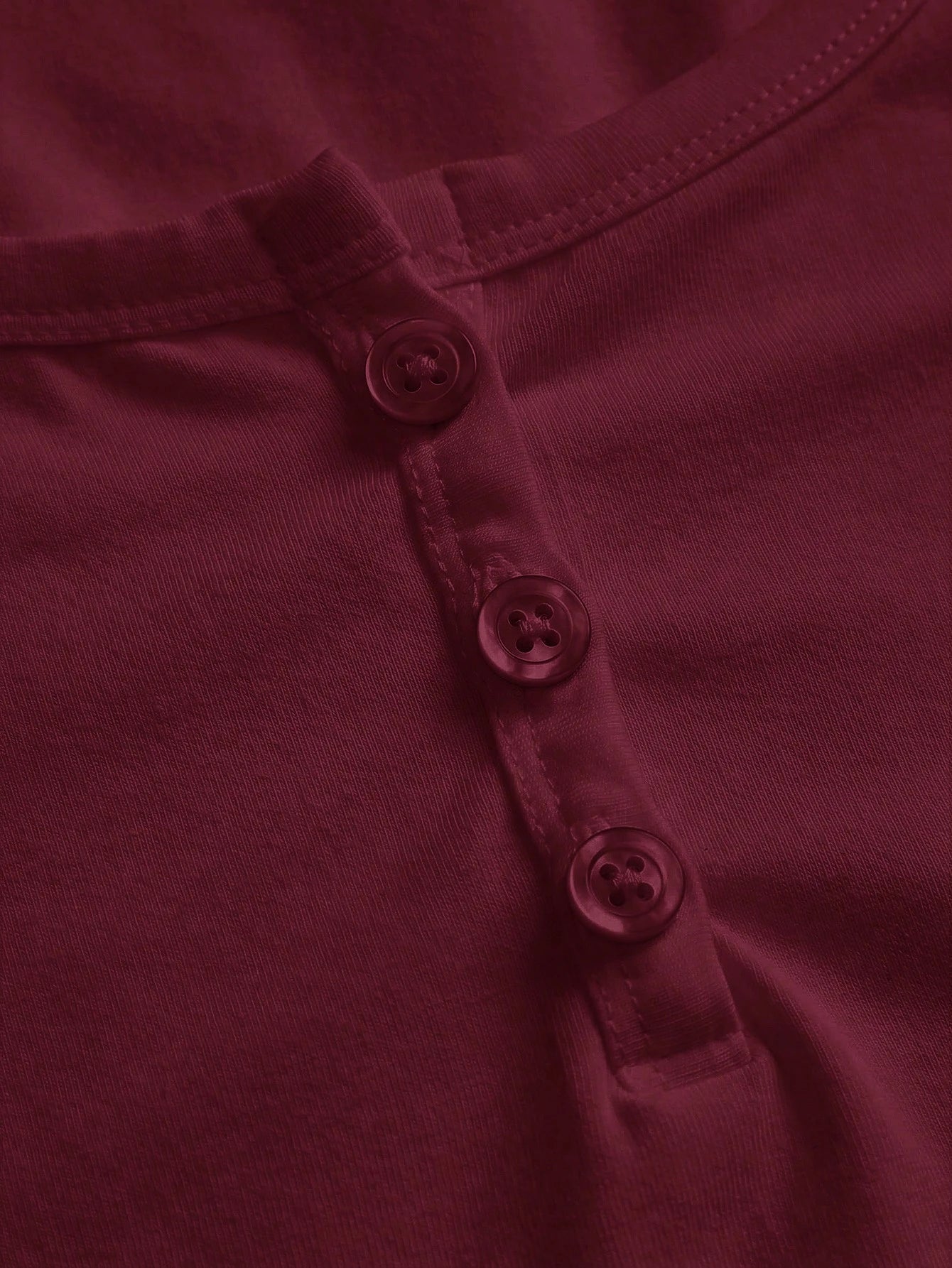 Tseoso Casual Minimalist Burgundy Cotton Henley Neck Short Sleeve Women's T-Shirt Suitable For Summer