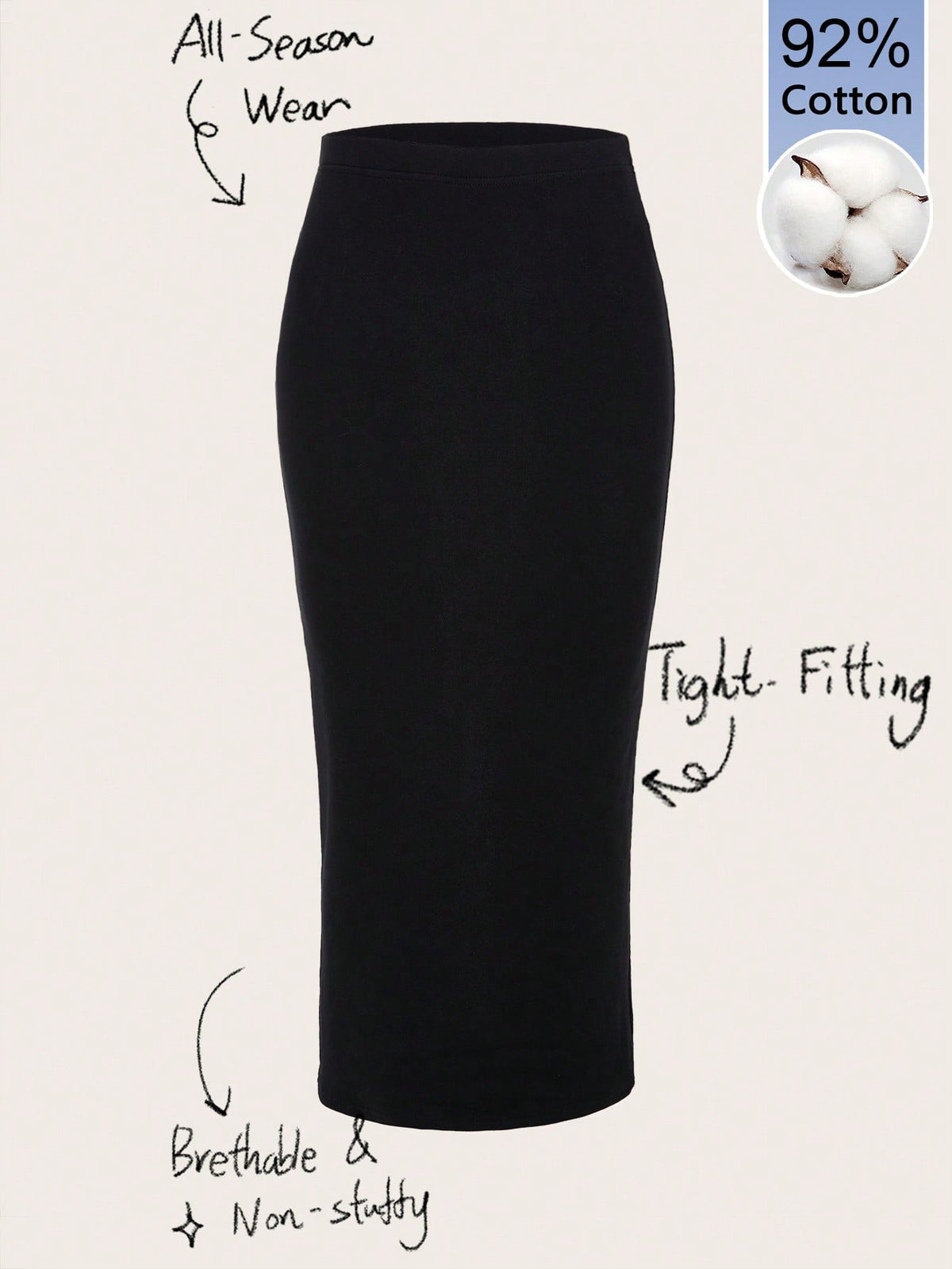 Tseoso High Waist Solid Pencil Skirt