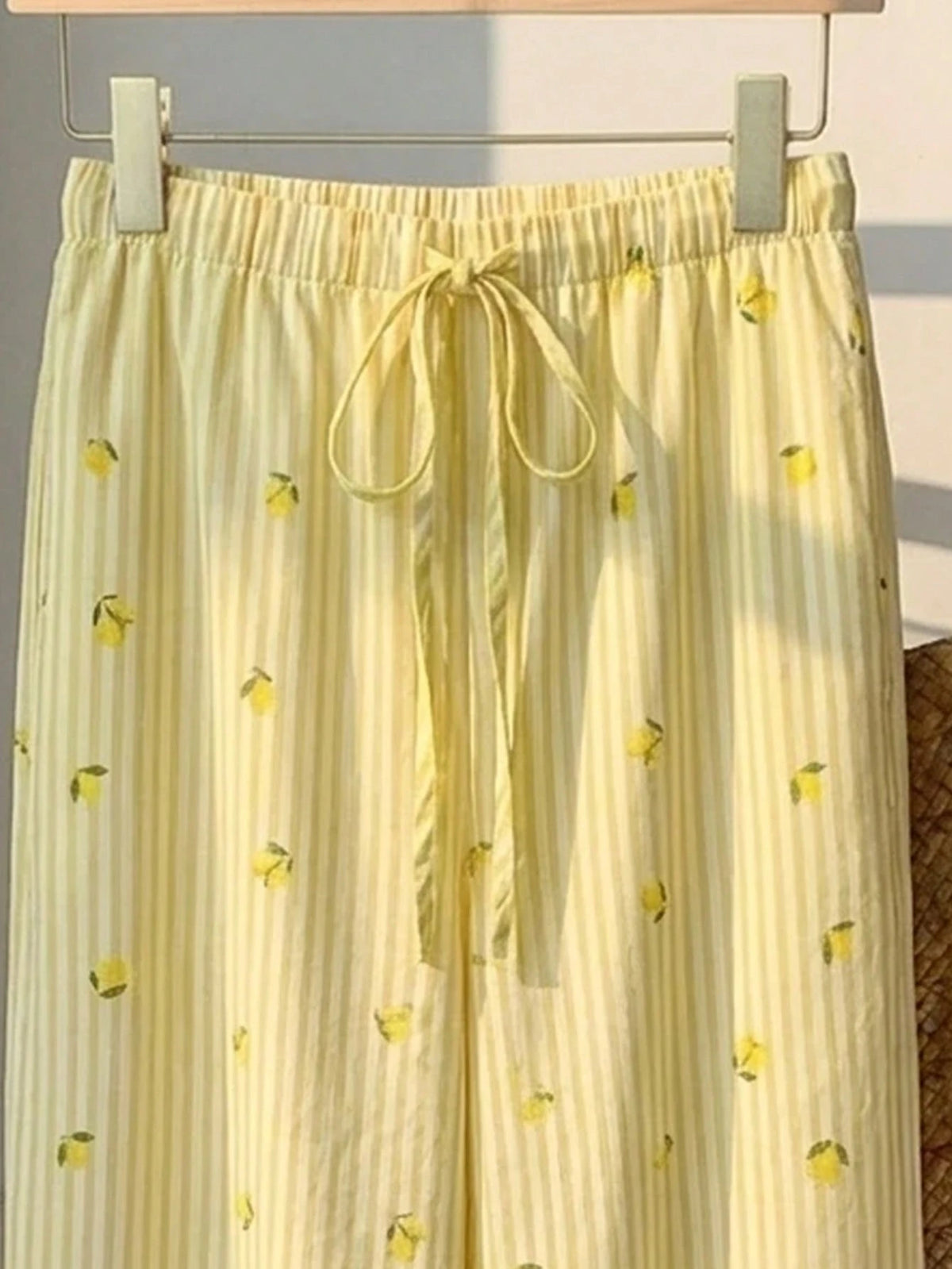 Tseoso Women's Cute Striped Lemon Pattern Print Drawstring Waist Casual Long Pants
