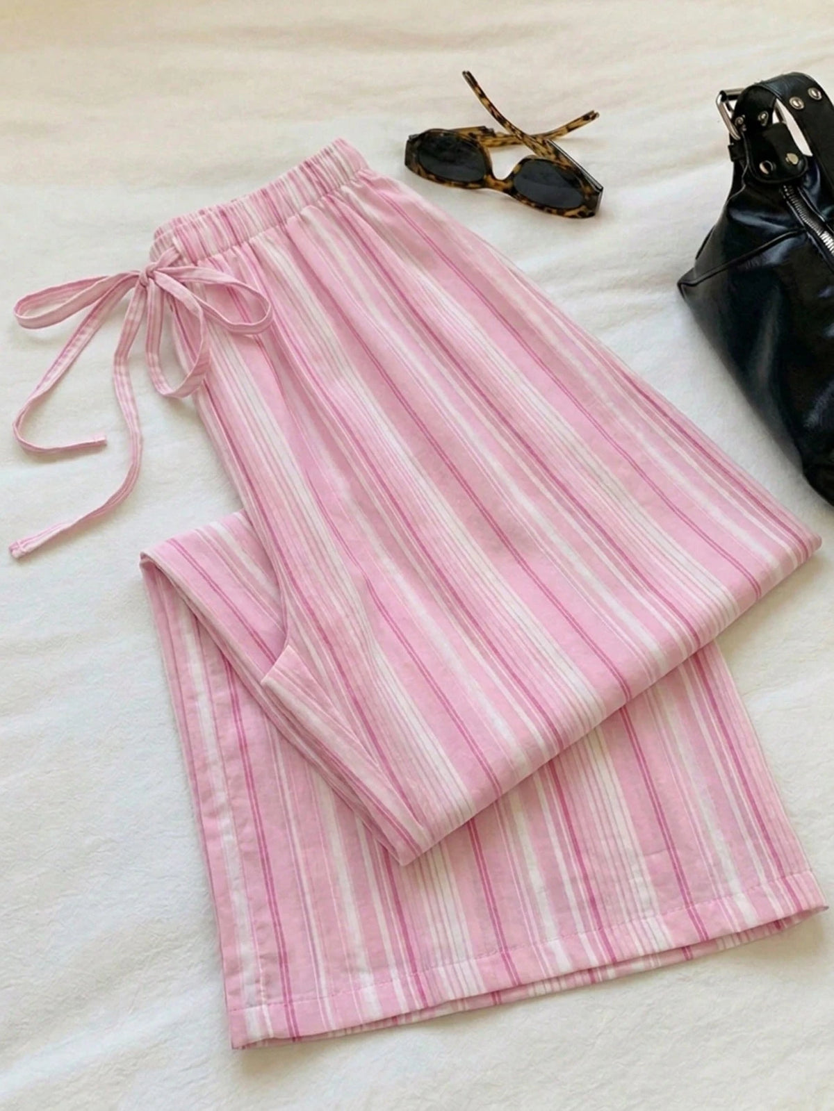 Tseoso Women's Cute Striped Lemon Pattern Print Drawstring Waist Casual Long Pants