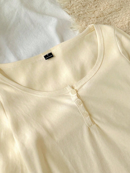 Tseoso Women's New Apricot 95% Cotton Half-Zip T-Shirt, Versatile For All Seasons Casual Wear