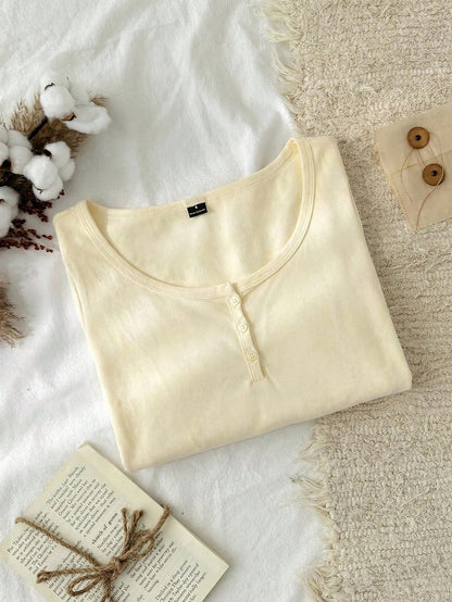 Tseoso Women's New Apricot 95% Cotton Half-Zip T-Shirt, Versatile For All Seasons Casual Wear