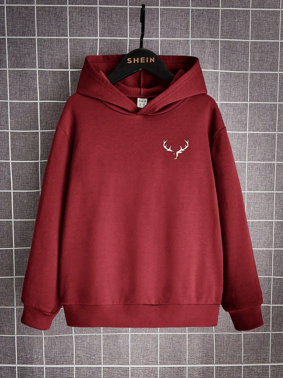 Tween Boy Deer Horn Print Thermal Lined Sweatshirt, Casual For Autumn/Winter, Red Sweatshirts Sweatshirt, Winter, Sweatshirts,Winter,Fall Tops