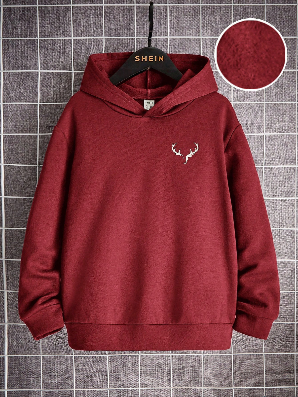 Tween Boy Deer Horn Print Thermal Lined Sweatshirt, Casual For Autumn/Winter, Red Sweatshirts Sweatshirt, Winter, Sweatshirts,Winter,Fall Tops