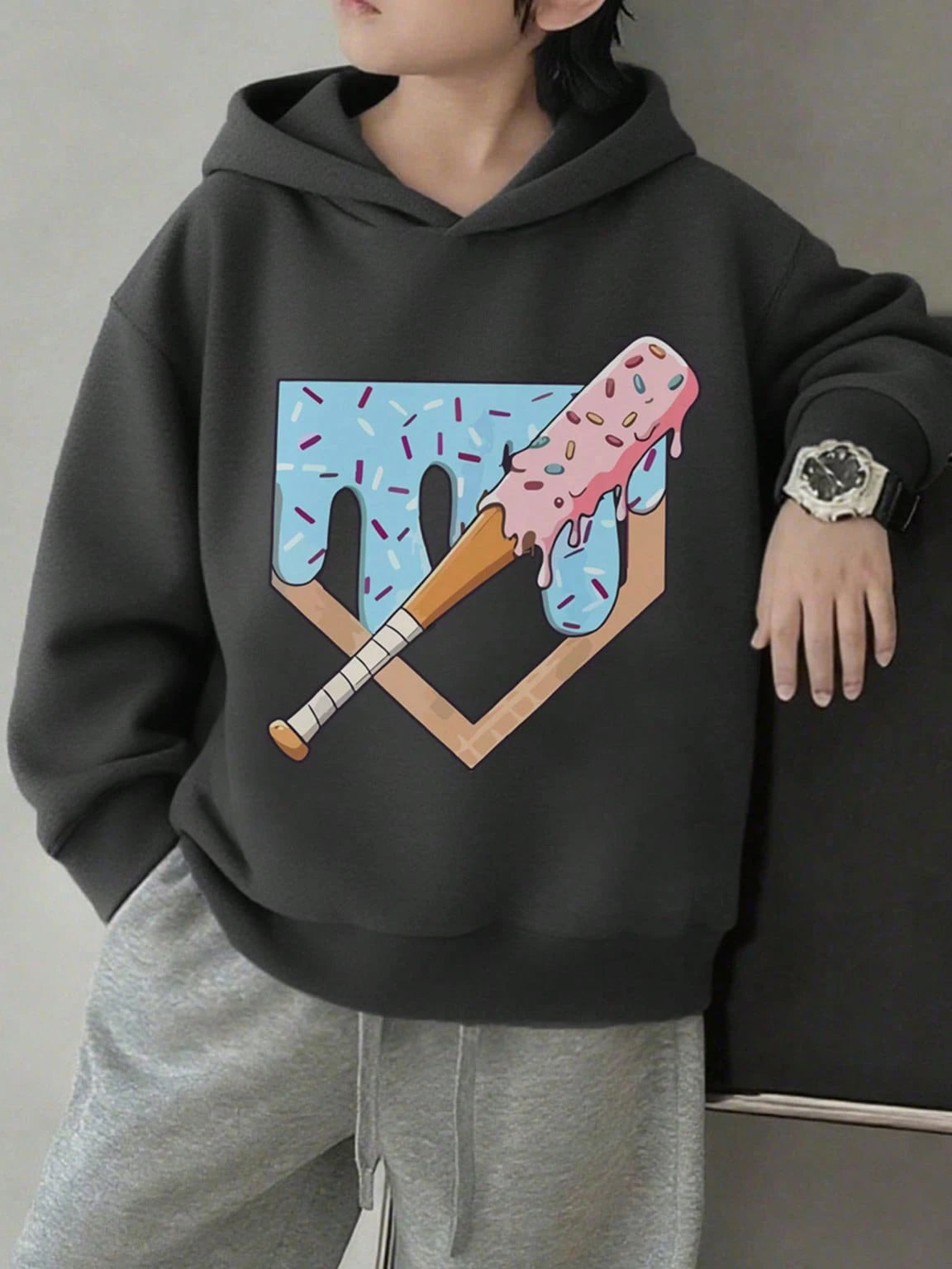 Tween Boy Thermal Lined Hooded Baseball Sweatshirt, Warm Winter Long Sleeve Top For Kids, Youth Street/Casual/Stylish/Daily/Sports/Fashion/School Wear