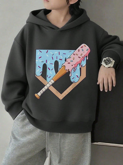 Tween Boy Thermal Lined Hooded Baseball Sweatshirt, Warm Winter Long Sleeve Top For Kids, Youth Street/Casual/Stylish/Daily/Sports/Fashion/School Wear