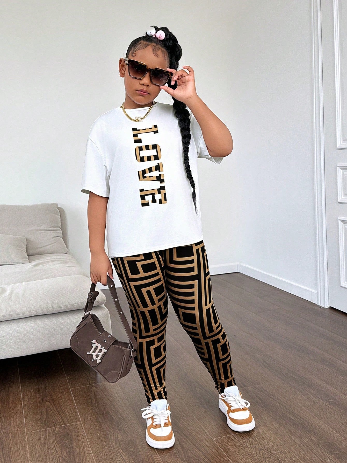 Tween Girl Extended Size Casual Knitted Short Sleeve Top And Long Pants Set, Spring/Summer