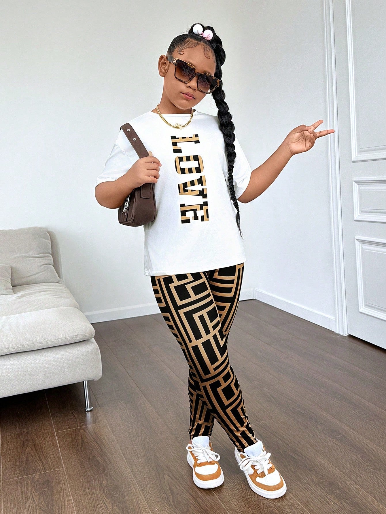 Tween Girl Extended Size Casual Knitted Short Sleeve Top And Long Pants Set, Spring/Summer
