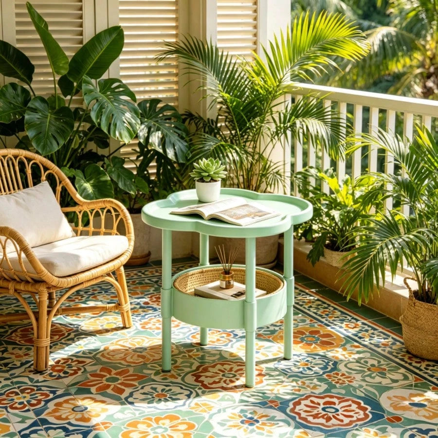 Two-Tier Modern Side Table, Four-Leaf Clover-Shaped Coffee Table, Small Bedside Table, Sofa, Bedroom, Living Room, Side Table, Snack Table