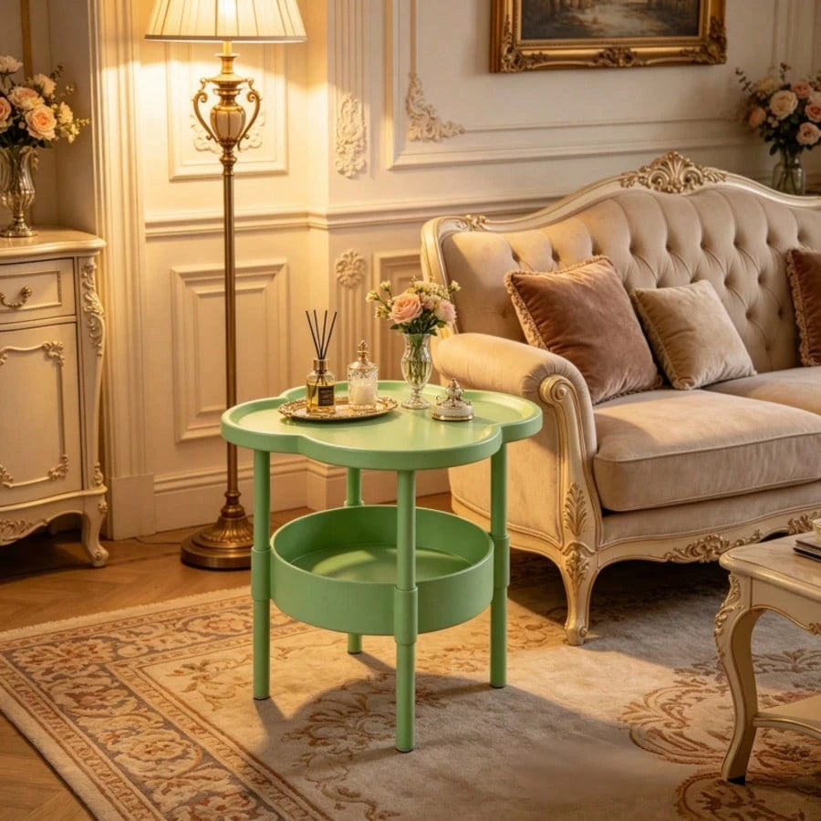 Two-Tier Modern Side Table, Four-Leaf Clover-Shaped Coffee Table, Small Bedside Table, Sofa, Bedroom, Living Room, Side Table, Snack Table