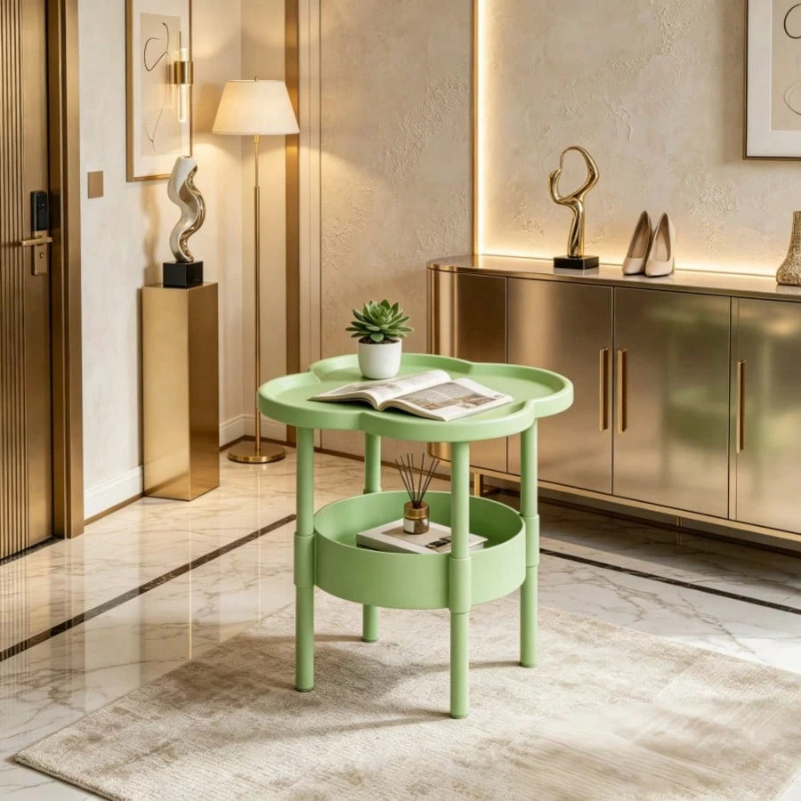 Two-Tier Modern Side Table, Four-Leaf Clover-Shaped Coffee Table, Small Bedside Table, Sofa, Bedroom, Living Room, Side Table, Snack Table