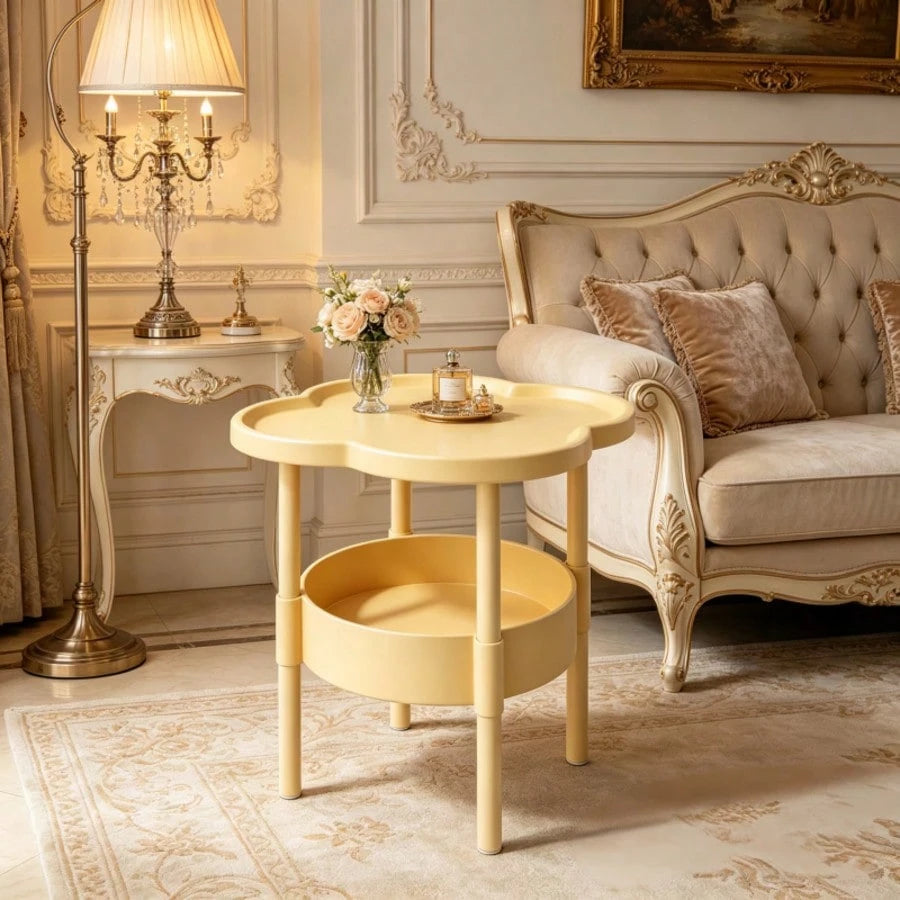 Two-Tier Modern Side Table, Four-Leaf Clover-Shaped Coffee Table, Small Bedside Table, Sofa, Bedroom, Living Room, Side Table, Snack Table