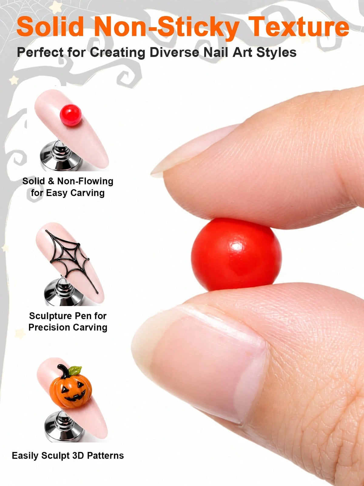 TWOING 12 Colors Halloween 3D 4D Sculpture Gel Kit With Nail Art Pen, Non-Sticky Soak Off Carving And Sculpting Gel, Firm Texture Embossed Painting Gel For Pumpkin Ghost Spider Web DIY Nail Design Sal