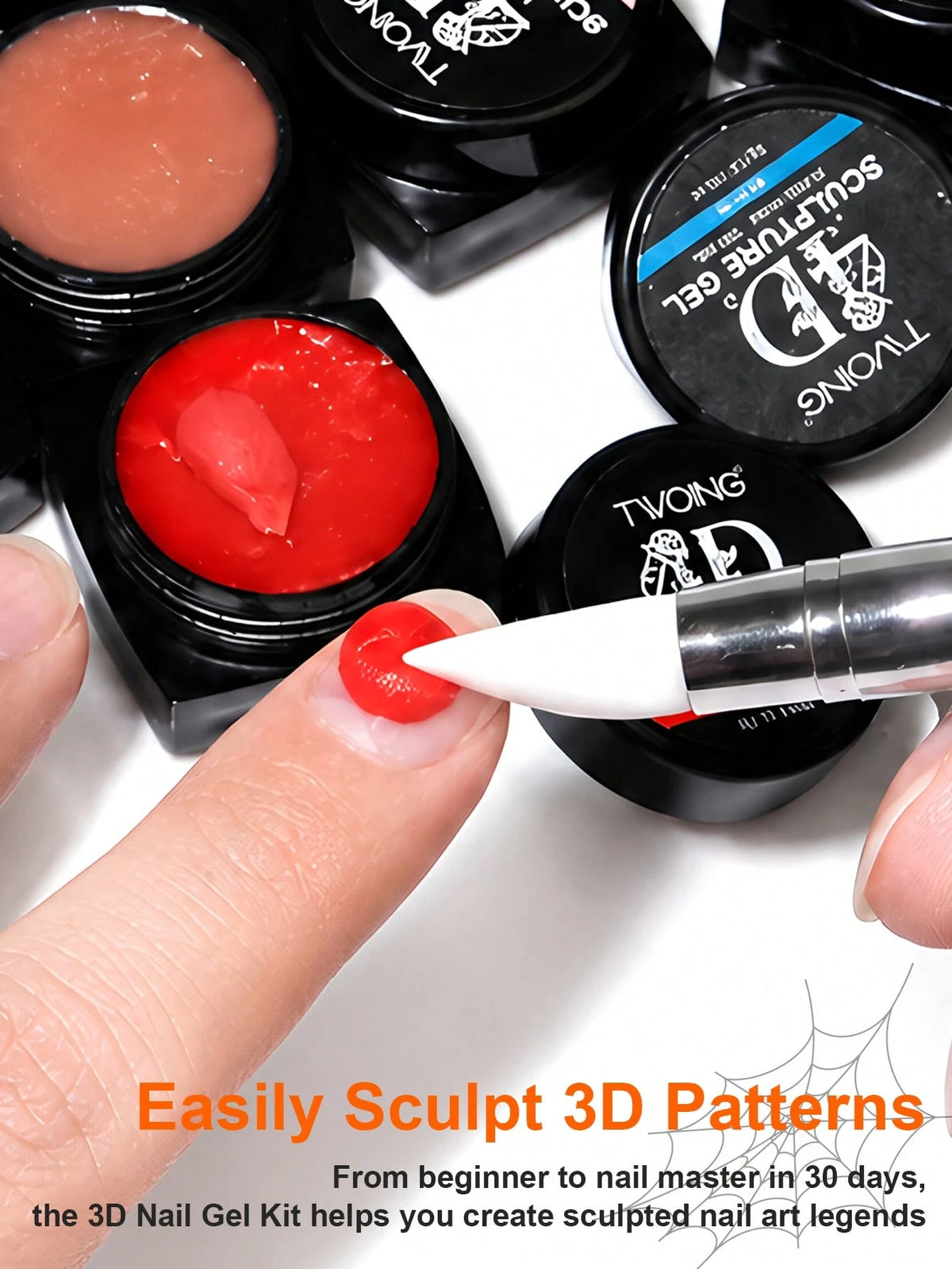 TWOING 12 Colors Halloween 3D 4D Sculpture Gel Kit With Nail Art Pen, Non-Sticky Soak Off Carving And Sculpting Gel, Firm Texture Embossed Painting Gel For Pumpkin Ghost Spider Web DIY Nail Design Sal