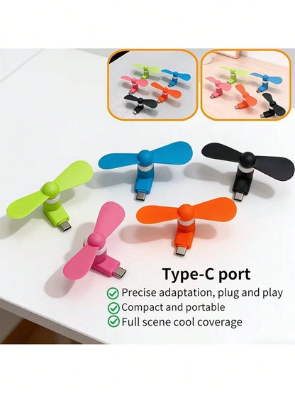 Type-C Mini Phone Fan, Portable Plug And Play USB Cooling Fan, Silent Soft Blades Pocket Travel Fan, Compact Mini Cooler Fan For Android Type-C Phones, Power Bank Laptop Summer Outdoor Camping Hiking
