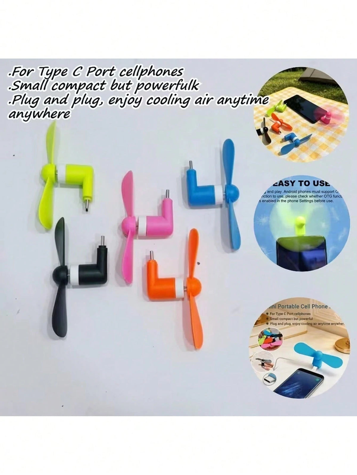 Type-C Mini Phone Fan, Portable Plug And Play USB Cooling Fan, Silent Soft Blades Pocket Travel Fan, Compact Mini Cooler Fan For Android Type-C Phones, Power Bank Laptop Summer Outdoor Camping Hiking