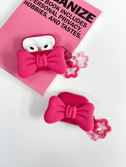 Ugly Cute Interesting Pink 3D Big Eye Mouth Design Bluetooth Earphone Case 1 Pc Protective Case + Flower Hook Lanyard Strap Compatible With Apple S1/S2, Pro 2/3, 4 Spring Gift