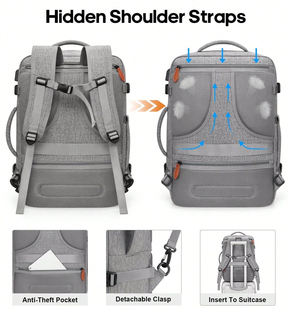 UKEIN 5PCS Travel Backpack Carry On Backpack 42L Flight Approved, Expandable Laptop Backpack With Packing Cubes & Shoe Pocket, Water Resistant Luggage Backpack For Men Women, TSA Approved, Large Backp
