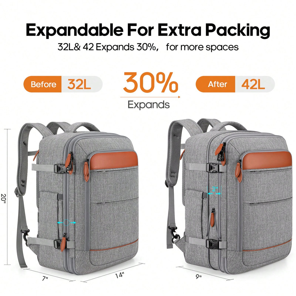 UKEIN 5PCS Travel Backpack Carry On Backpack 42L Flight Approved, Expandable Laptop Backpack With Packing Cubes & Shoe Pocket, Water Resistant Luggage Backpack For Men Women, TSA Approved, Large Backp