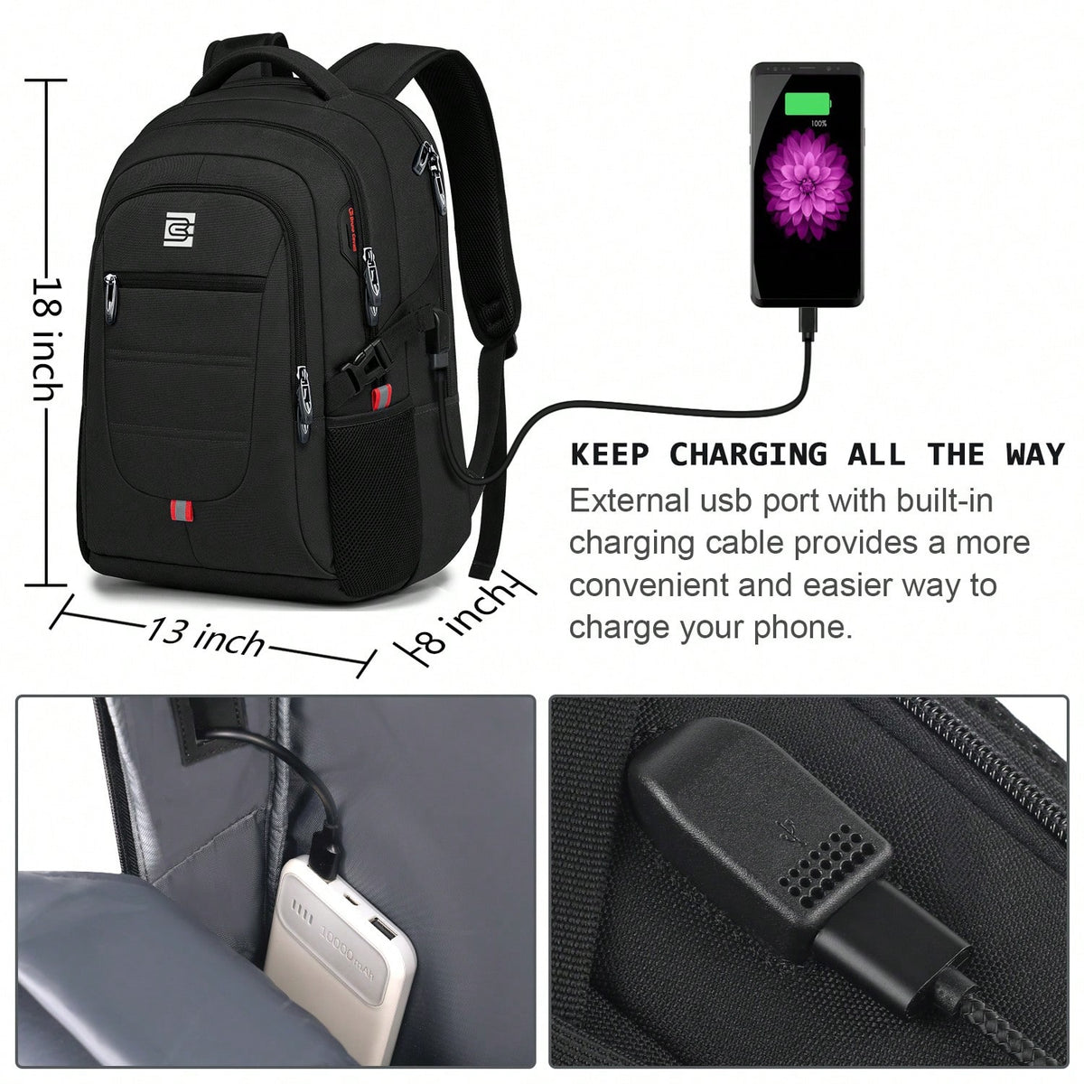 UKEIN Bagsure Travel Laptop Backpack, Business Water Resistant Laptop Backpack With USB Charging Port, College Bag For Men & Women