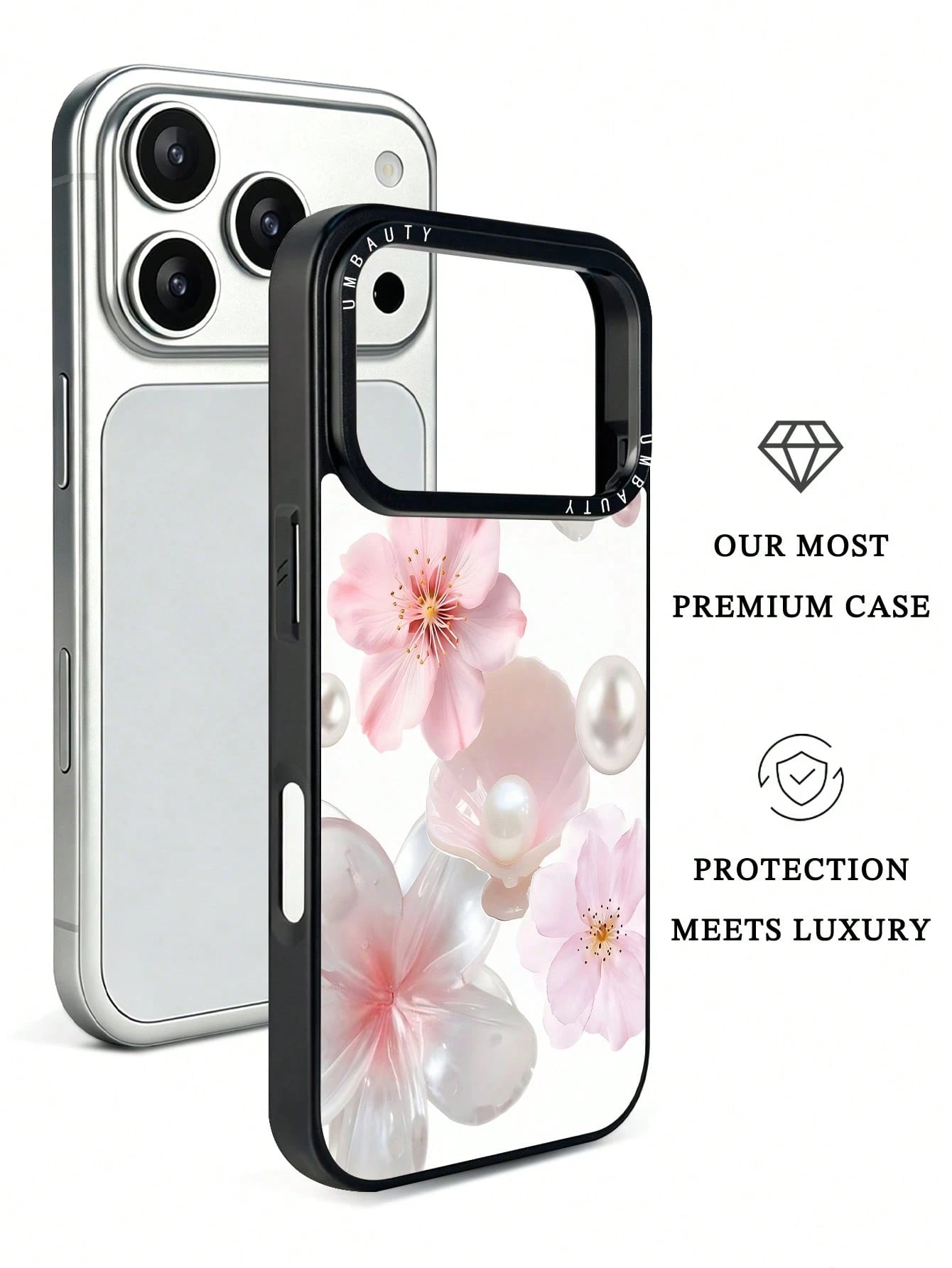 UMBAUTY 1pc Pink Cherry Blossom Pattern Design, Phone 17 Pro Max Phone Case, Compatible With Phone 16 Pro Max, 15 Pro Max, 14 Pro Max, Korean-Style High-End Fashionable And Interesting Phone Case, Com
