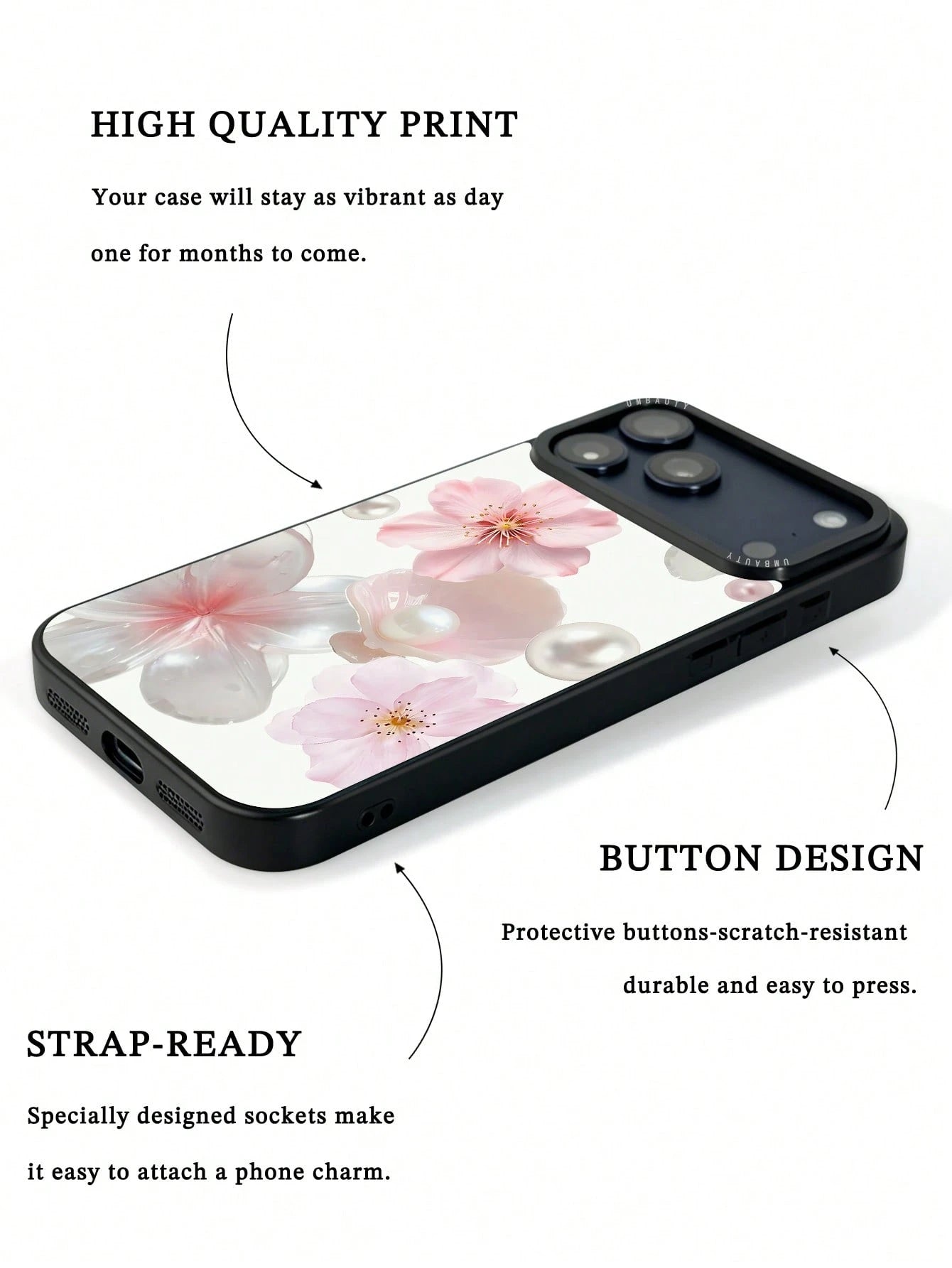 UMBAUTY 1pc Pink Cherry Blossom Pattern Design, Phone 17 Pro Max Phone Case, Compatible With Phone 16 Pro Max, 15 Pro Max, 14 Pro Max, Korean-Style High-End Fashionable And Interesting Phone Case, Com