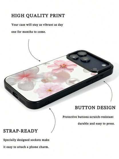 UMBAUTY 1pc Pink Cherry Blossom Pattern Design, Phone 17 Pro Max Phone Case, Compatible With Phone 16 Pro Max, 15 Pro Max, 14 Pro Max, Korean-Style High-End Fashionable And Interesting Phone Case, Com