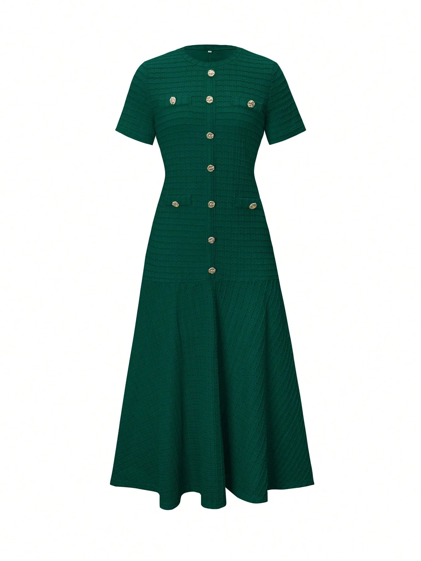 Unadoll Women Fall Dark Green Tweed Mermaid Midi Dress,Short Sleeve Button Bodycon Dress For Back To School Birthday Date Night Elegant Summer