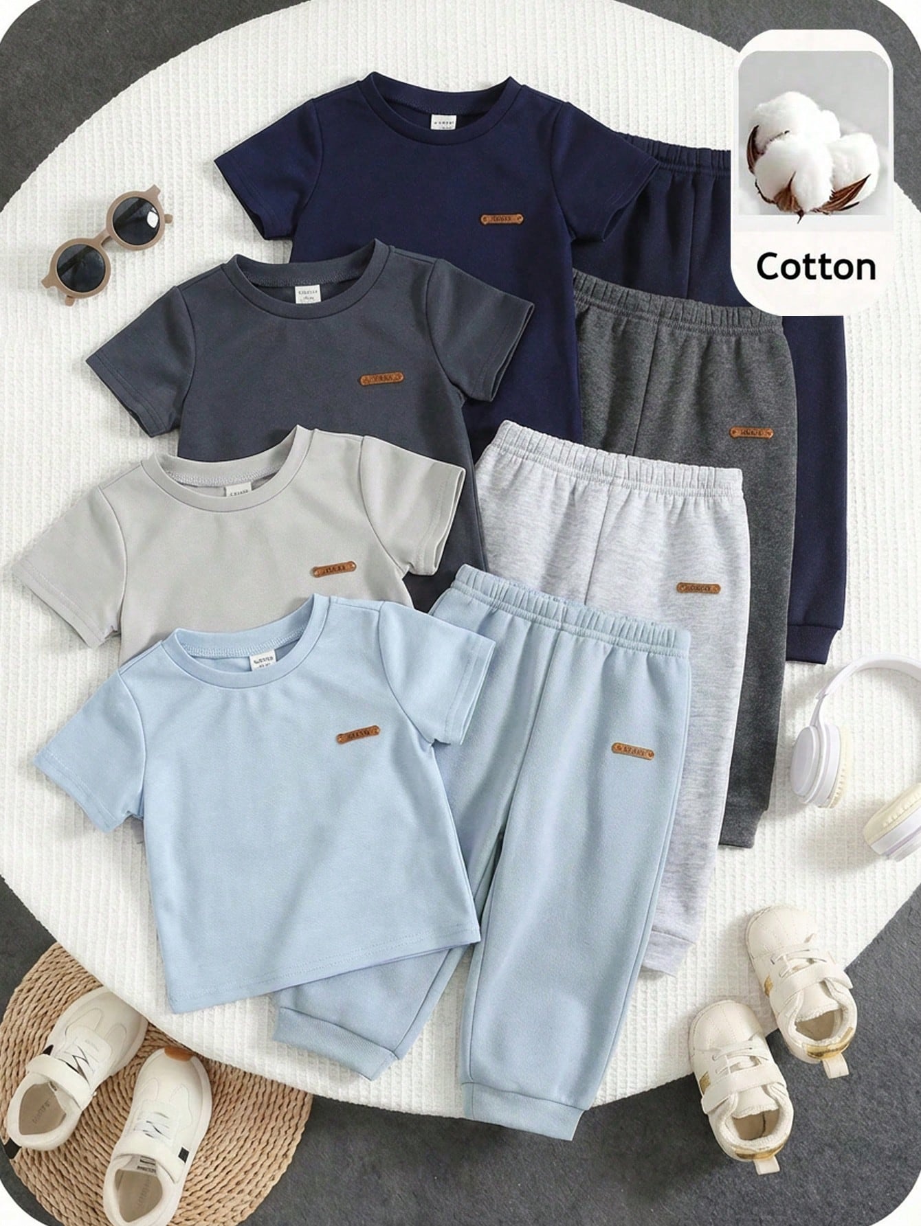 Unisex Baby Boy/Girl Baby Boy 4pcs 100% Cotton Spring/Summer Casual Versatile Solid Color Short Sleeve T-Shirt Knit Top Set, Baby Boy Clothes, Tops, Squishy