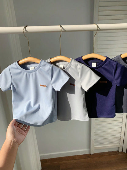 Unisex Baby Boy/Girl Baby Boy 4pcs 100% Cotton Spring/Summer Casual Versatile Solid Color Short Sleeve T-Shirt Knit Top Set, Baby Boy Clothes, Tops, Squishy