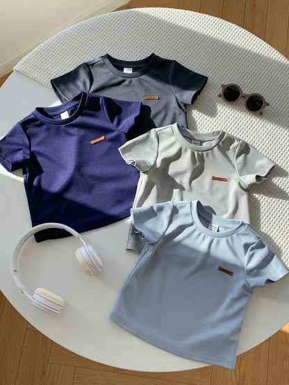 Unisex Baby Boy/Girl Baby Boy 4pcs 100% Cotton Spring/Summer Casual Versatile Solid Color Short Sleeve T-Shirt Knit Top Set, Baby Boy Clothes, Tops, Squishy