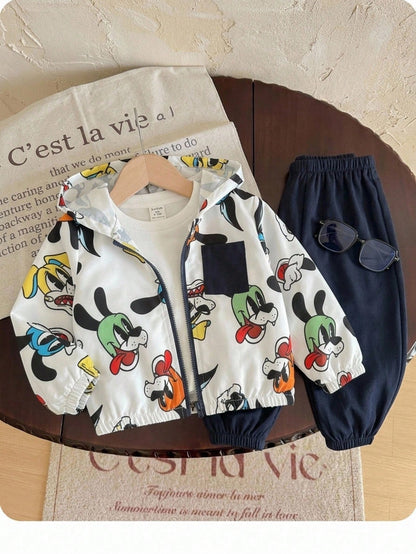 Unisex Baby Boy/Girl, Toddler 2pcs Autumn/Winter Casual Cute Animal Print Hooded Jacket Set, Baby Winter Clothes/Outfit Set, Streetwear