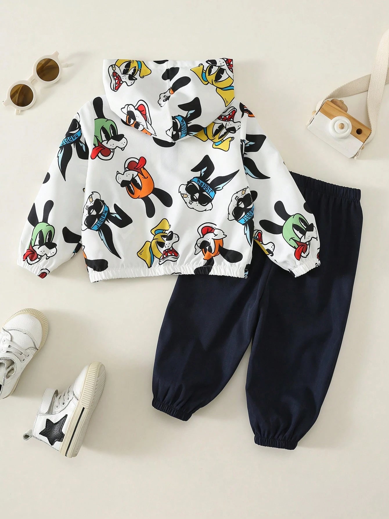Unisex Baby Boy/Girl, Toddler 2pcs Autumn/Winter Casual Cute Animal Print Hooded Jacket Set, Baby Winter Clothes/Outfit Set, Streetwear