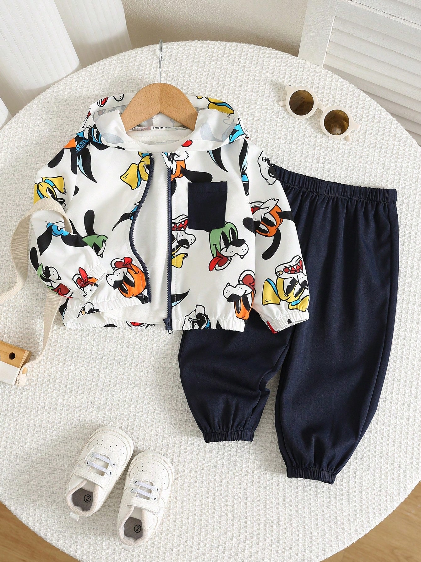 Unisex Baby Boy/Girl, Toddler 2pcs Autumn/Winter Casual Cute Animal Print Hooded Jacket Set, Baby Winter Clothes/Outfit Set, Streetwear