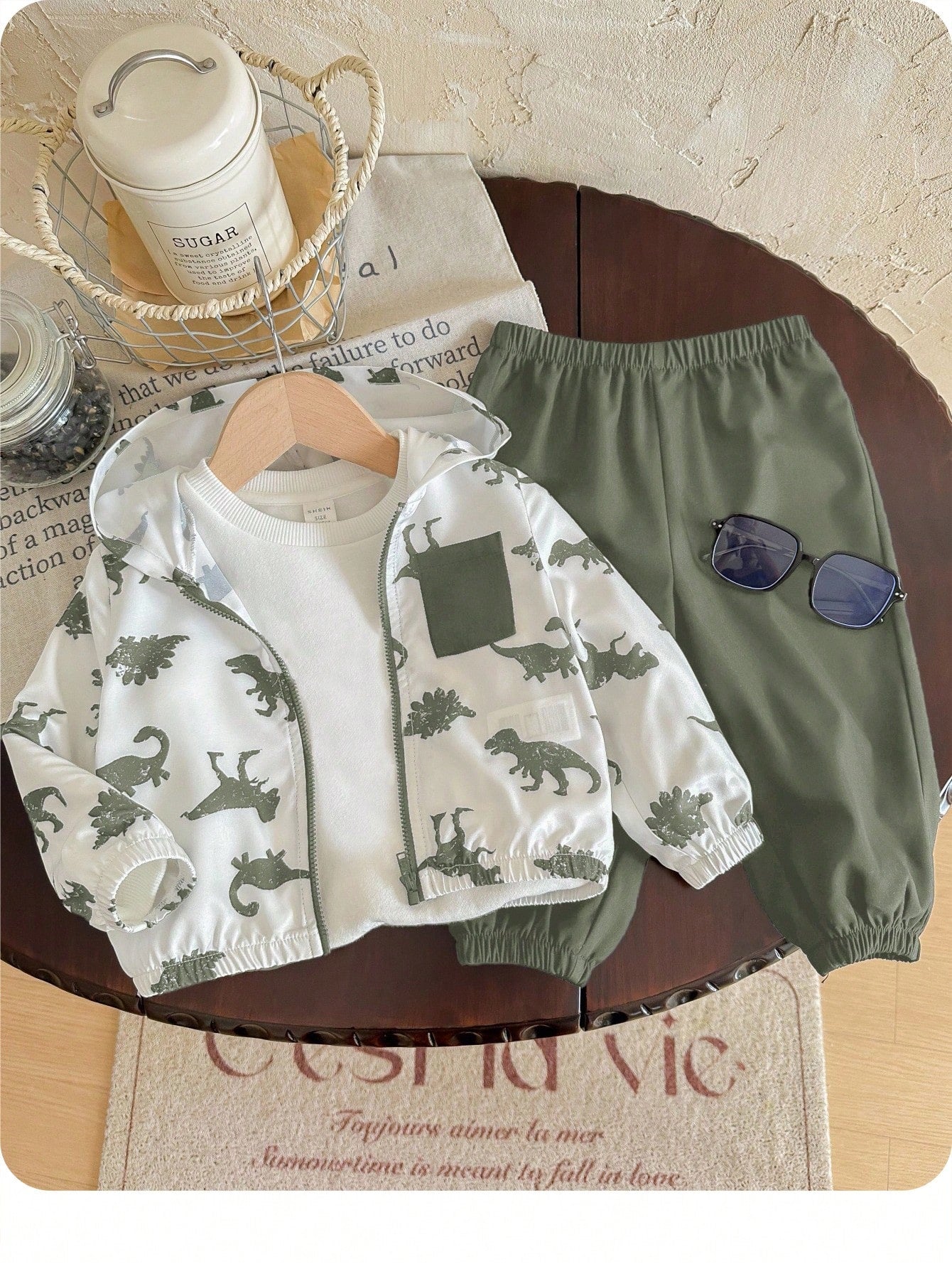 Unisex Baby Boy/Girl, Toddler 2pcs Autumn/Winter Casual Cute Animal Print Hooded Jacket Set, Baby Winter Clothes/Outfit Set, Streetwear